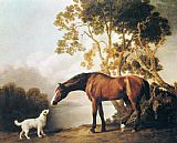 Bay Canvas Paintings - Bay Horse and White Dog